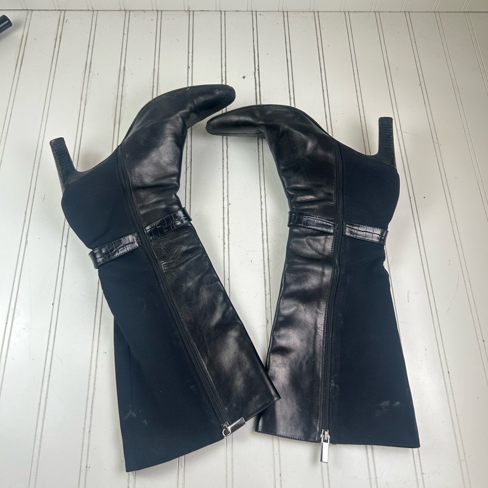 Brighton Italian Vintage Rachel Black Leather Nylon Boots Womenโs Size 8M - Picture 8 of 13